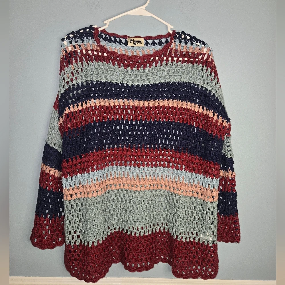 Show Me Your Mumu Paula Crochet Pullover Oversized Striped Sweater Size Medium - Picture 4 of 7
